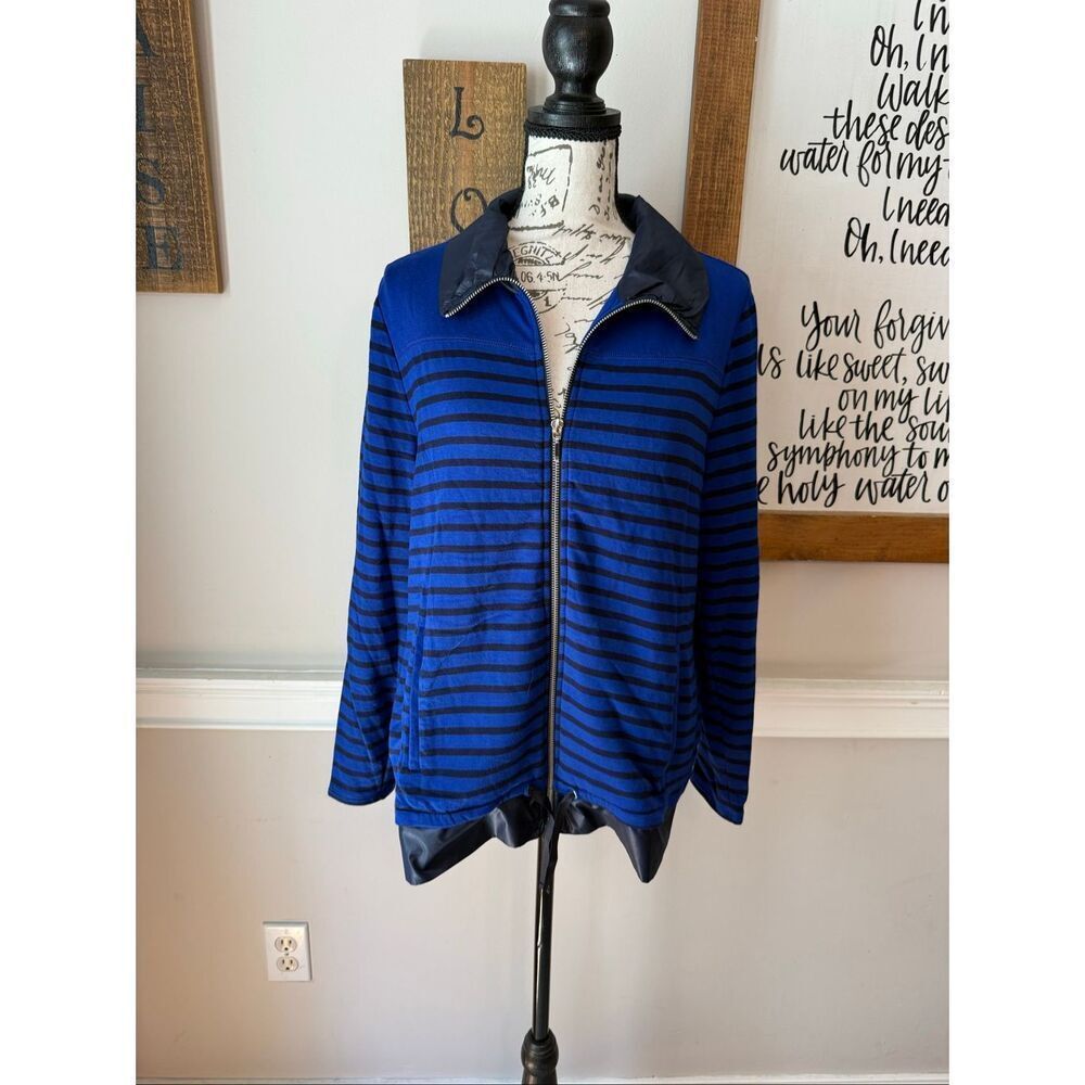 Zenergy by Chico's Women's Striped Terry Full Zip Jacket Blue Black Size 1 Small